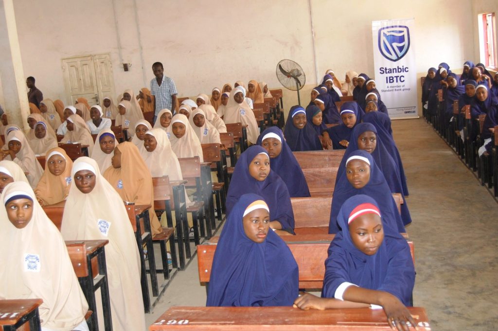 Cross section of students of Government Girls Secondary School, Maimuna Gwarzo, Tudun Wada, Kaduna State during an event organised by Stanbic IBTC to mark the 2016 Financial Literacy Day at GGSS Kaduna on Thursday, 17 March, 2016.