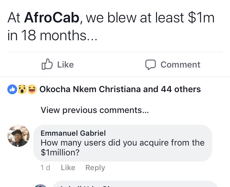 Afrocab blew 1million dollar